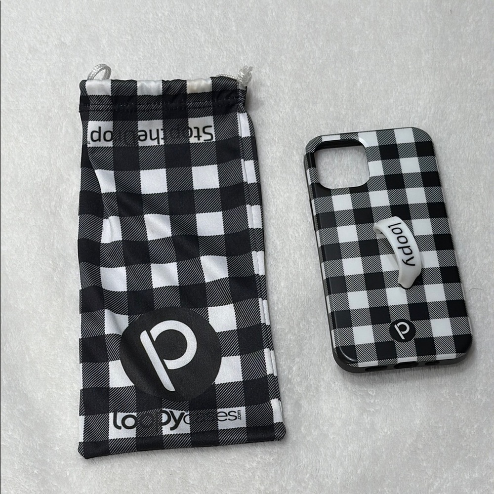 iPhone 12 Mini Loopy Black & White Plaid Phone Case